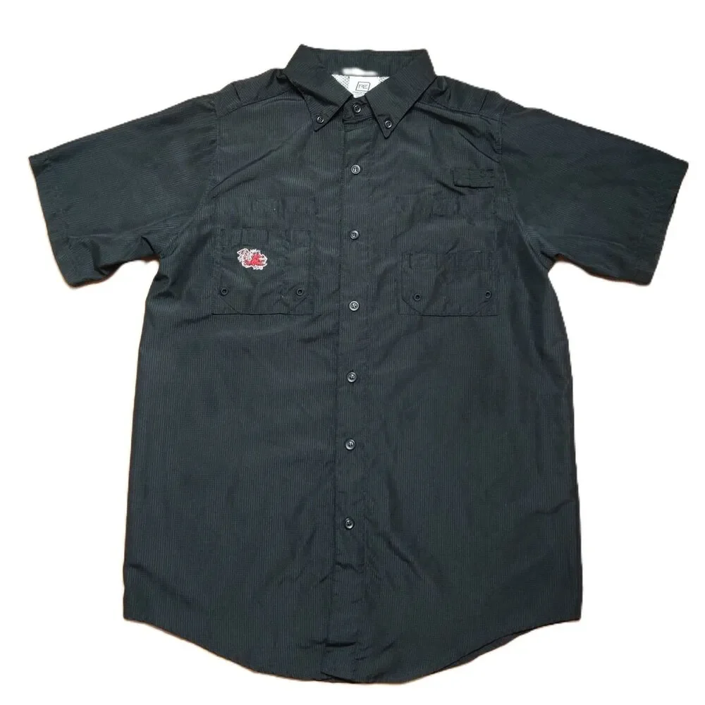 PFG South Carolina Gamecocks Fishing Shirt Small Black Short Sleeve Button Up